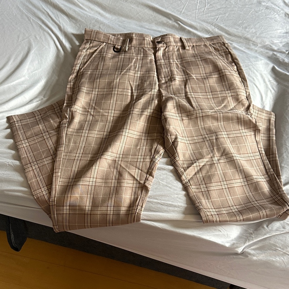 Men's Plaid Dress Pants - Beige Brown